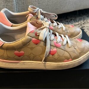 Coach Beige and Pink Heart Sneakers